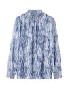 Printed Ruffled Stand Collar Long-Sleeve Blouse