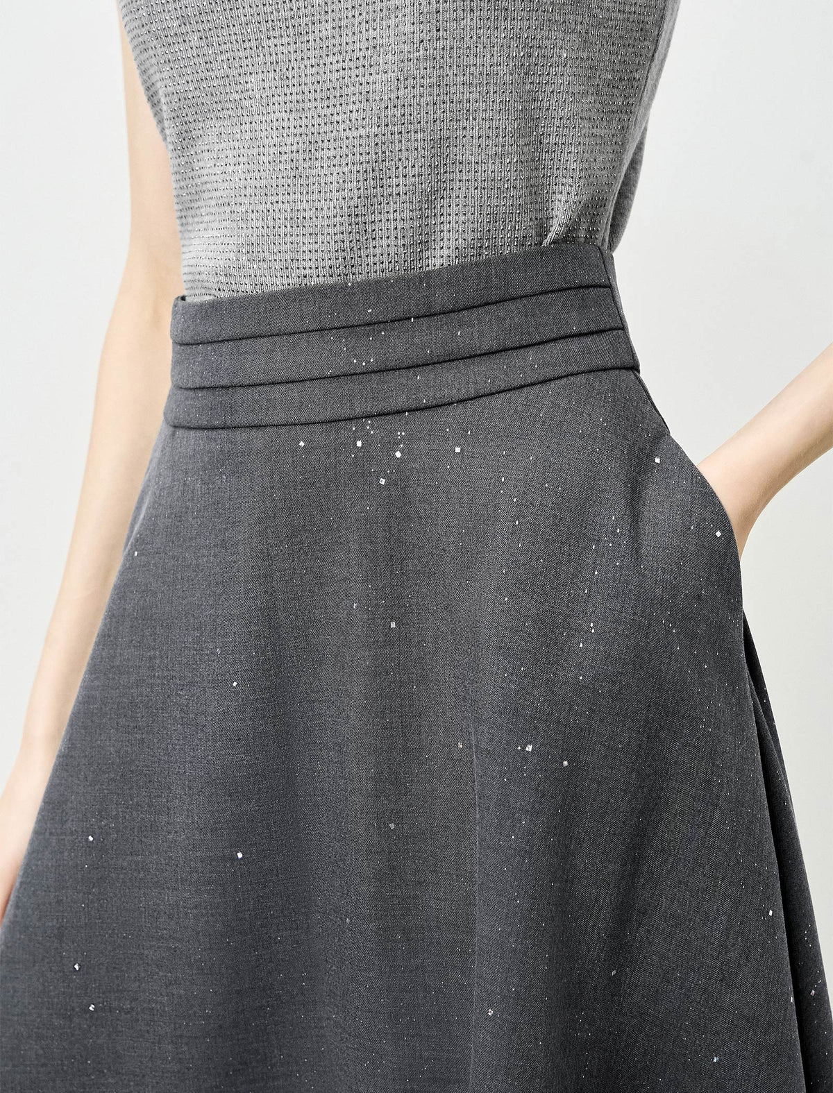 A-Line Sparkle Detail Midi Skirt