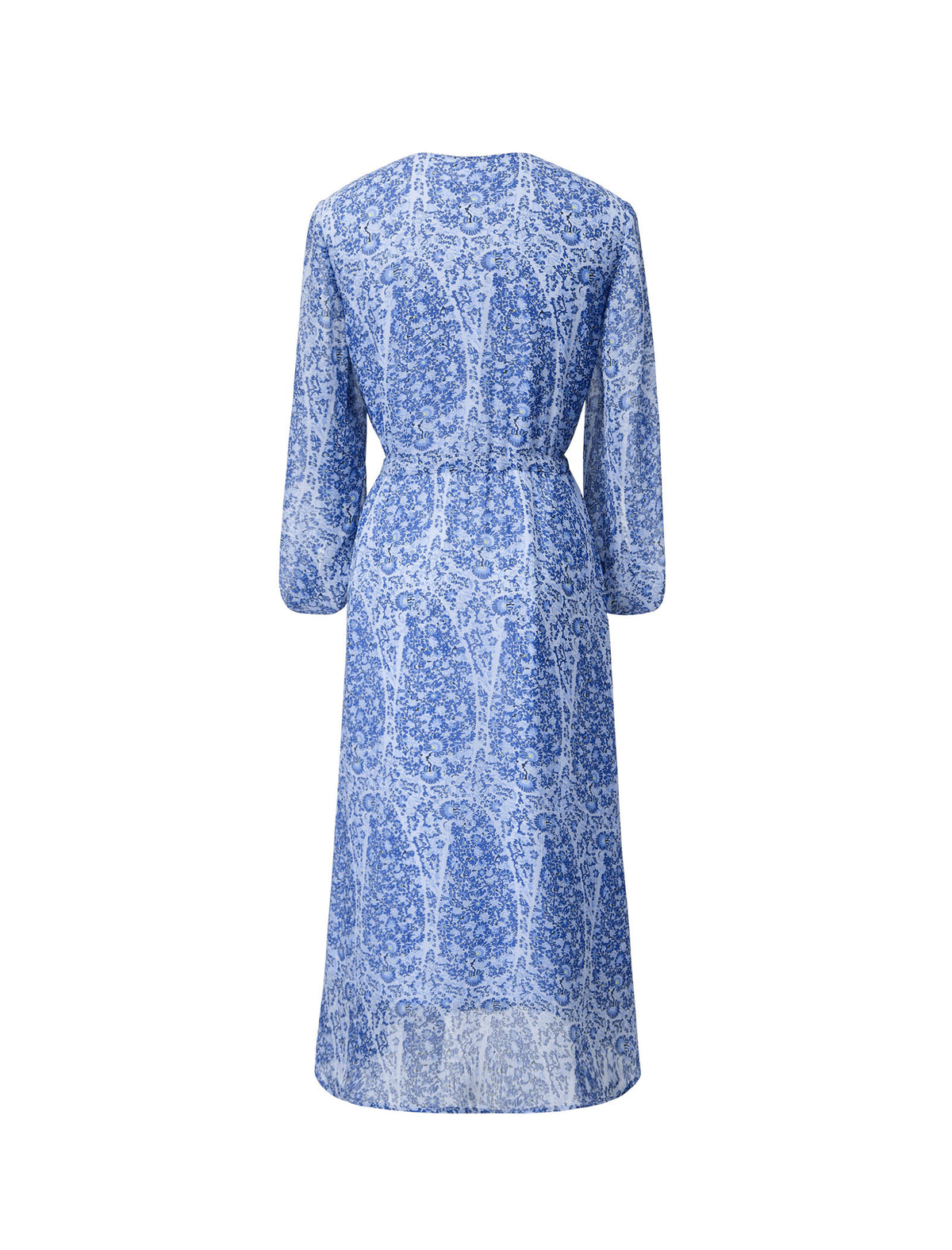 V‑Neck Drawstring Floral Chiffon Midi Dress