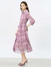 Mauve Pink Watercolor Print Midi Dress