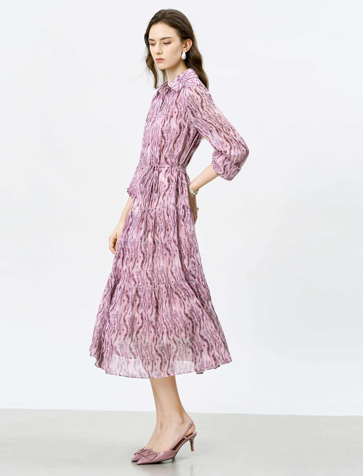Mauve Pink Watercolor Print Midi Dress