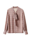 100% Mulberry Silk Bow Tie Neck Print Blouse