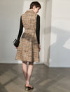 Wool Blend Textured Notched-Lapel Sleeveless Dress