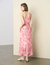 100% Mulberry Silk Watercolor Cowl Neck Maxi Dress