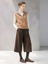 Wool Blend Half-Zip Collared Straight Knit Vest