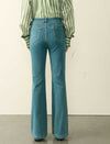 Mid Blue High Waist Side Seam Detail Flare Jeans