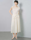 Ivory High Waist Lace Flowy Chiffon Midi Skirt