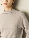 Khaki Textured Mock-Neck Long-Sleeve Knit Top