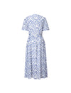 Blue Polka-Dot Short Sleeve Gathered-Waist Dress