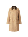 Wool Blend Contrast-Collar Single-Breasted Coat