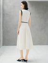 Contrast Collar Belted Midi Shirt Dress