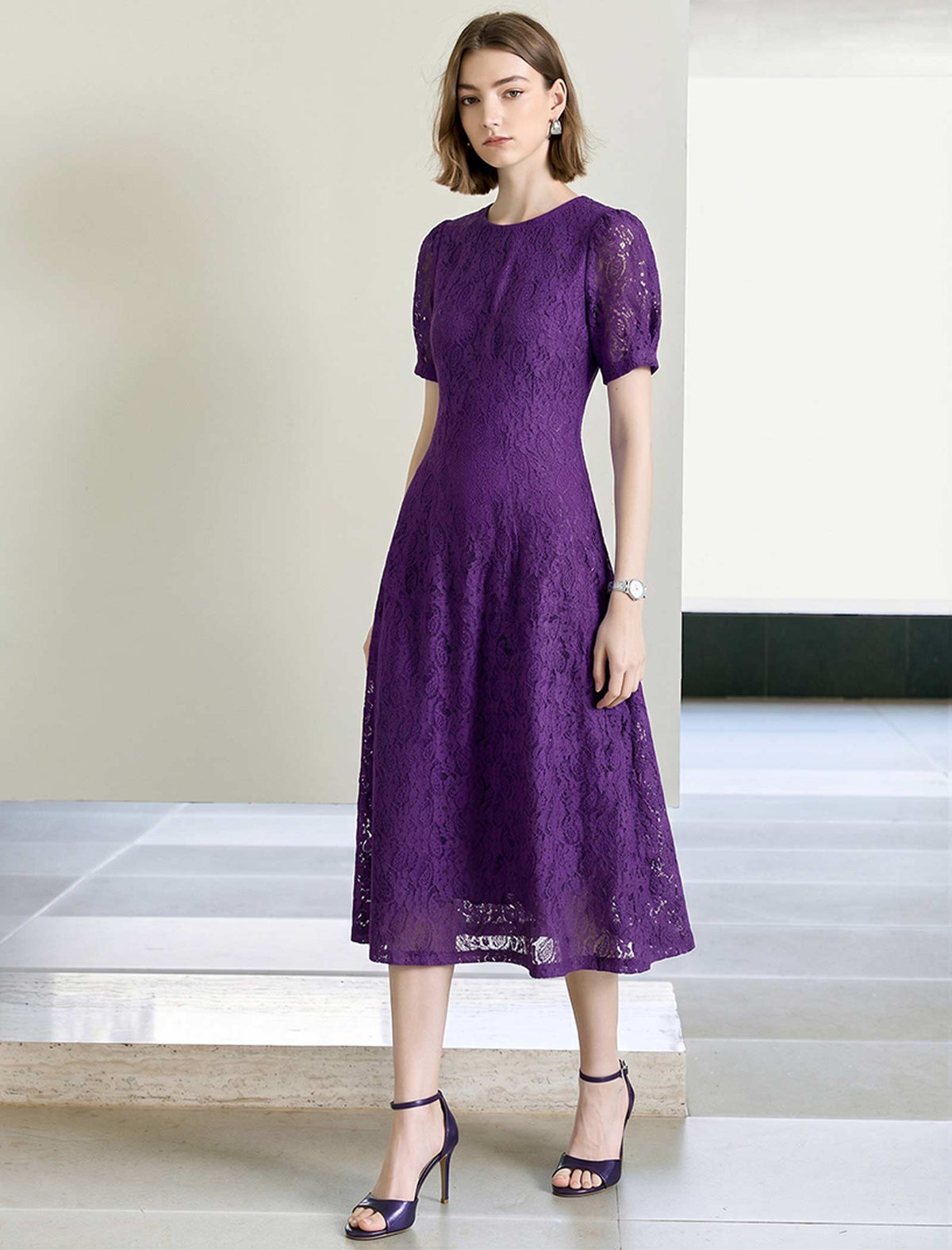 Light Blue Lace A-Line Midi Dress