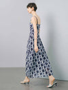 Blue Checked Spaghetti Strap Maxi Dress
