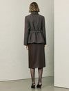 Wool Blend Textured Collared Belted Utility Jacket