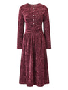 Red Velvet Belted Long-Sleeve Midi Dress