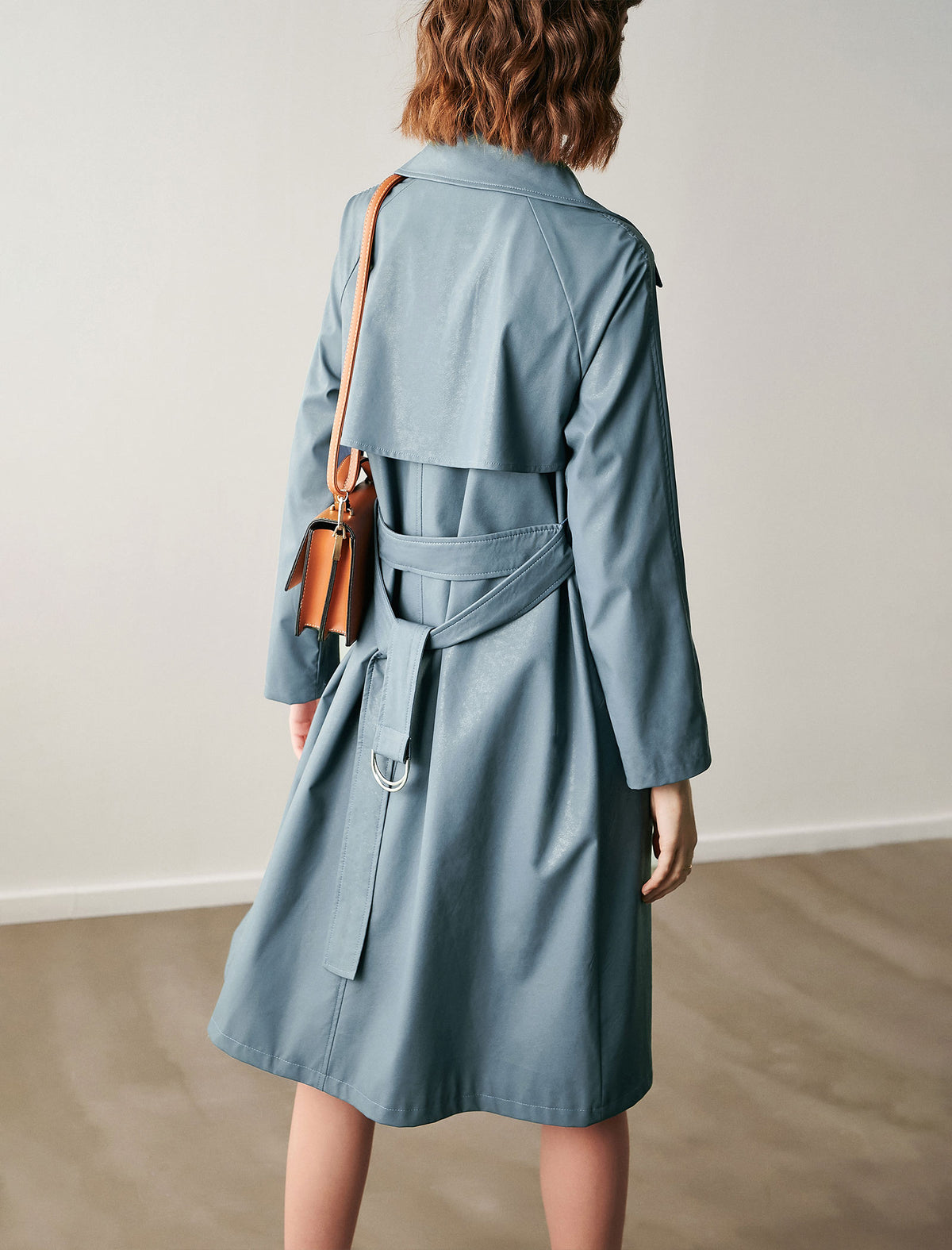 Collared Button-Front Belted Trench Coat