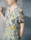 Ikat Geo Print Belted Tencel Blend Midi Dress