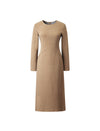 Wool Blend Camel Structured Seamed Midi Dress