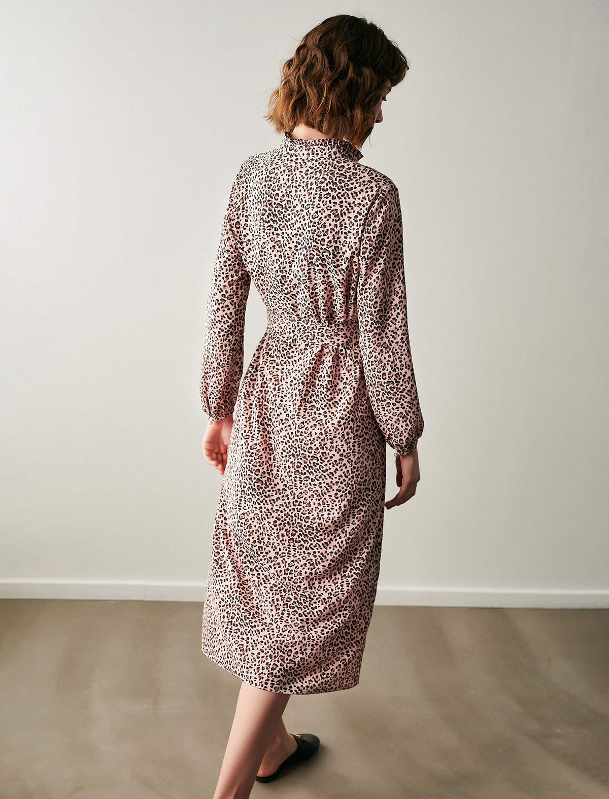 Leopard Print Long Sleeve Belted Fitted Dress