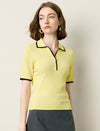 Contrast Trim Textured Knit Polo Short Sleeve Top