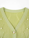 Light Green Pearl-Embellished Short Sleeve Cardigan