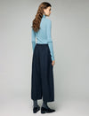 Wool Blend Elastic-Waist Pleated Wide-Leg Culottes