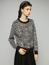 Wool Blend Floral Jacquard Crewneck Button-Front Cardigan