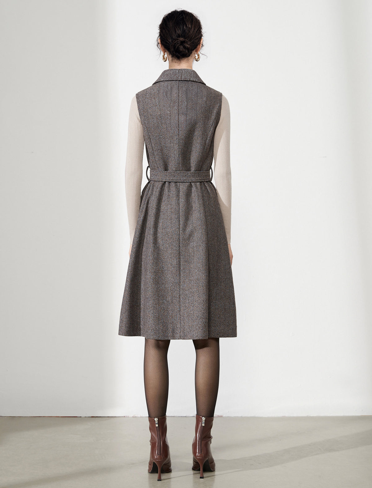Wool Blend Sleeveless Belted Dress