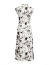 Watercolor Floral Print Qipao-Style Midi Dress