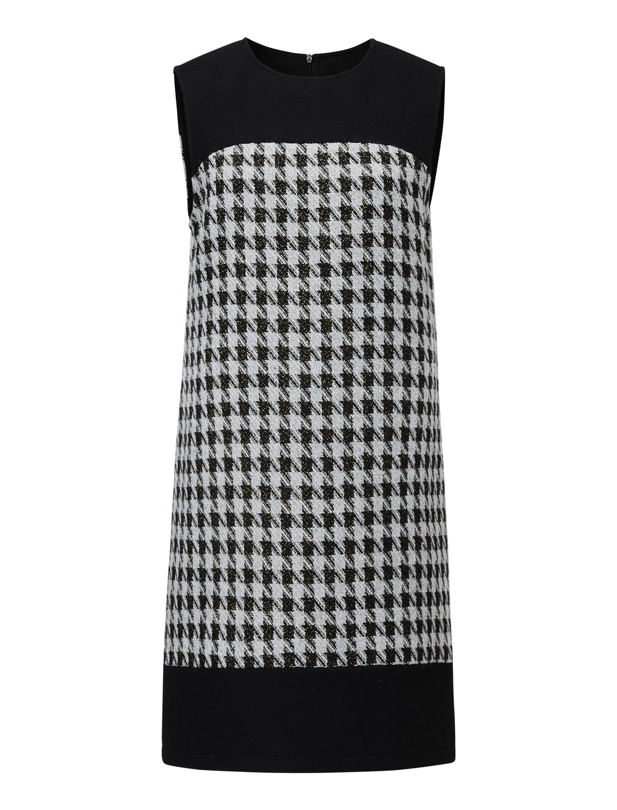 Houndstooth Wool-Blend Sleeveless Shift Dress