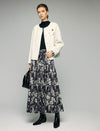 Watercolor Floral Tiered Elastic-Waist A-Line Midi Skirt