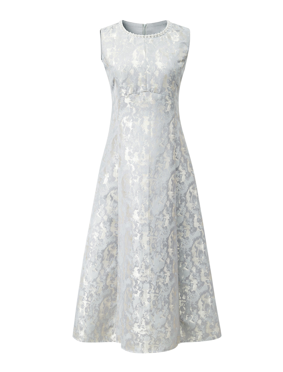 Elegant Jacquard Round Neck Waist-Defining Midi Dress