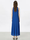 Cobalt Blue Pleated Halter Maxi Dress