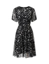 Chiffon Butterfly Print Puff Sleeve Midi Dress