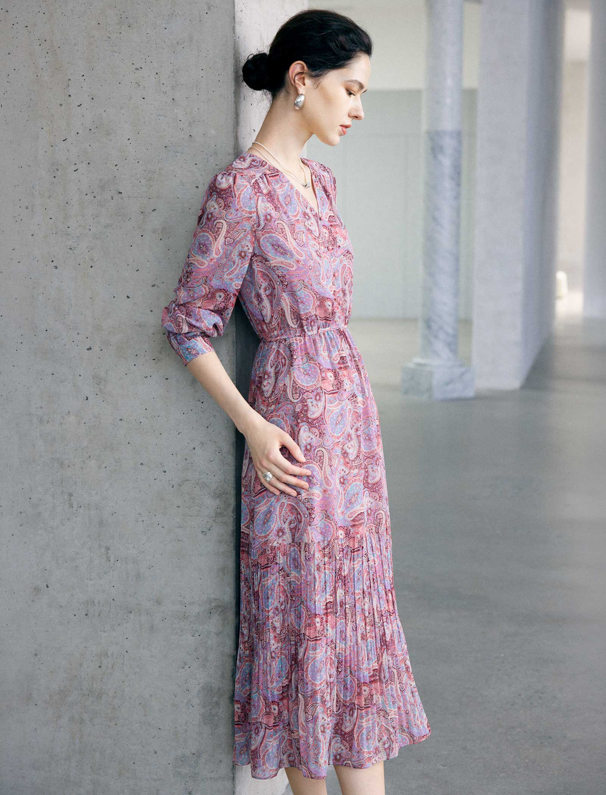Elastic Waist Floral Chiffon Dress