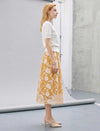Yellow Gardenia Burnout Floral Midi Skirt