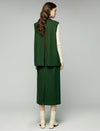 Wool Blend Contrast-Trim Notched-Lapel Button-Front Long Vest