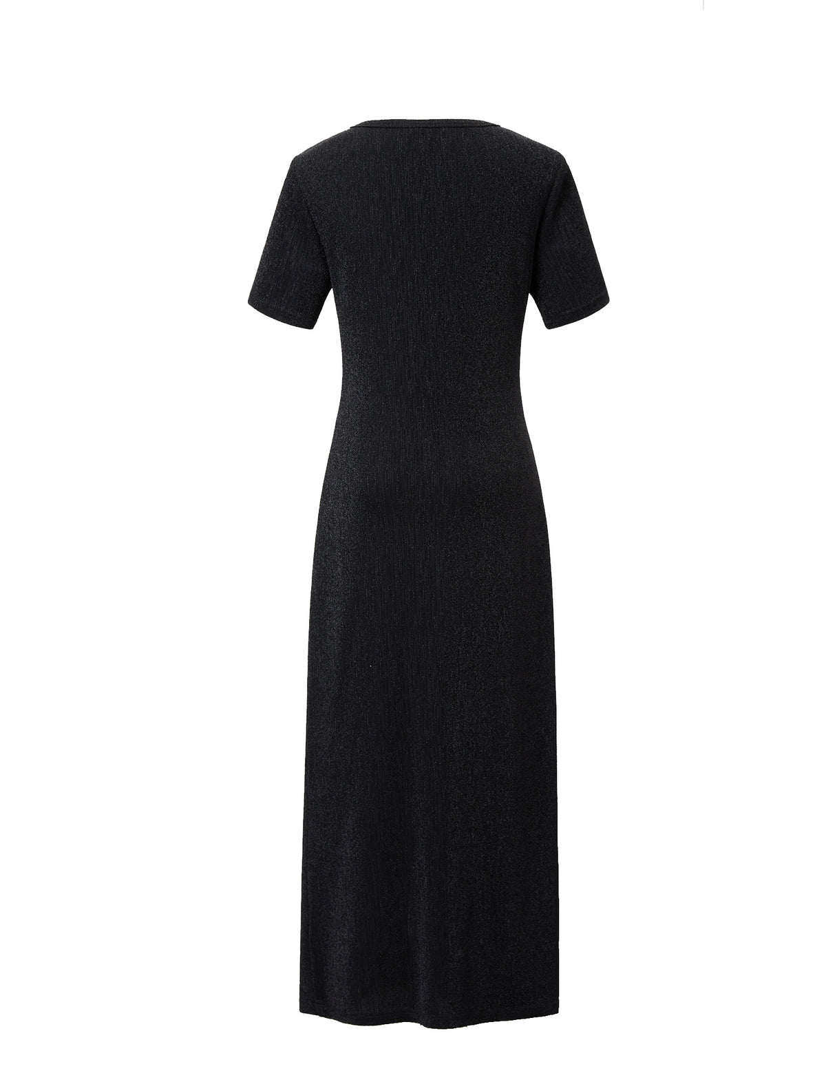 Shiny Black V-Neck Twist Detail Midi Dress