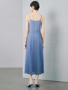 Light Blue Lace-Trimmed Pleated Cami Midi Dress