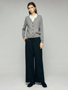 Wool Blend Cable-Knit V-Neck Button-Front Cardigan