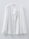 White Tie-Neck Youthful Office Chiffon Blouse