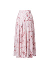 Pink Marble Print Pleated Midi Skirt