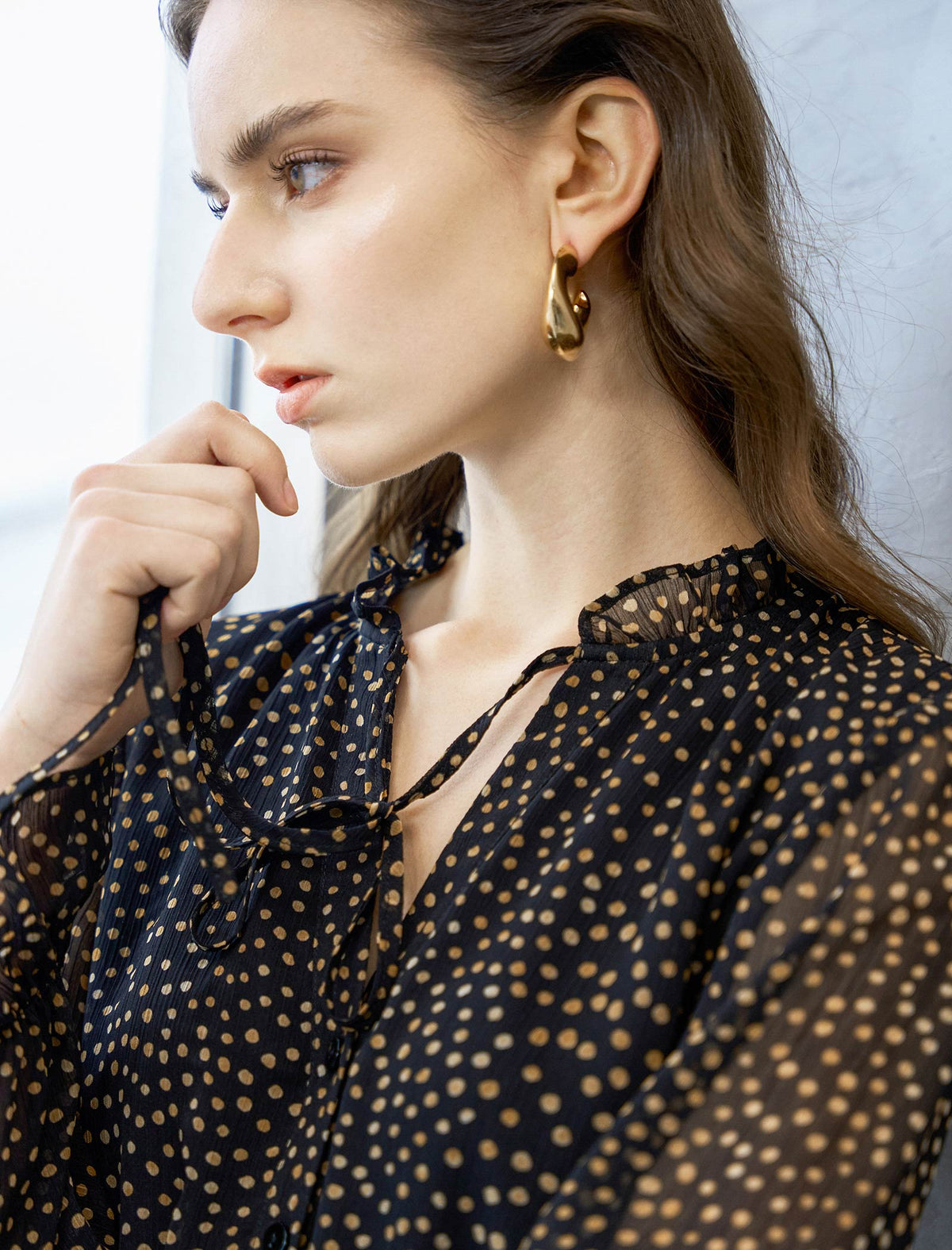 Black And Gold Dot Tiered Midi Dress