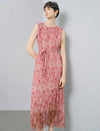 Blush Pink Floral Crinkle Sleeveless Midi Dress