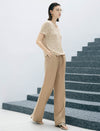 Beige Wave Open Knit V-Neck Short Sleeve Top