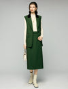Wool Blend Contrast-Pocket High-Waist Slit Straight Midi Skirt