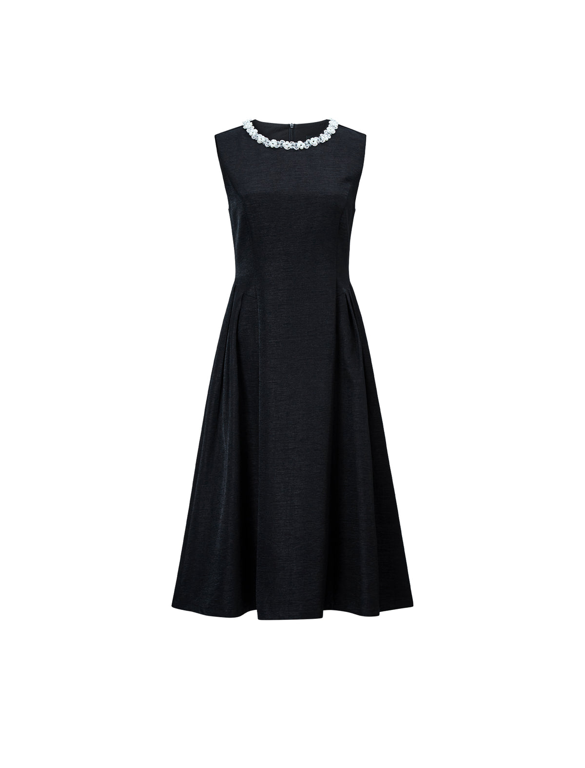 Beaded Round Neck Sleeveless Midi Dress