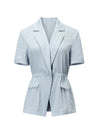 Single Button Ruched Waist Short Sleeve Blazer