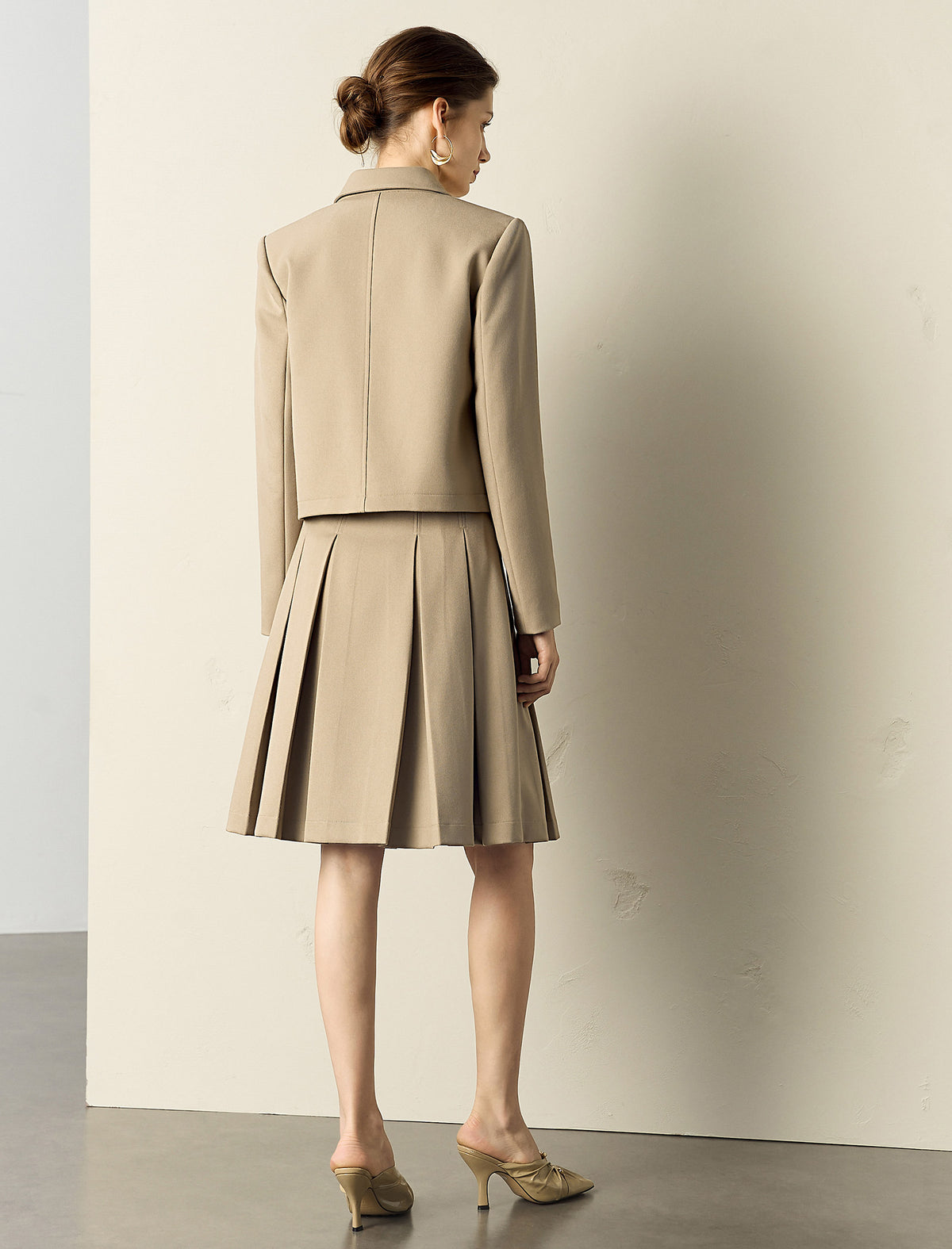 Camel Pleated A-Line Skirt