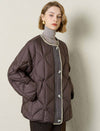 Collarless Contrast-Trim Quilted Down Jacket